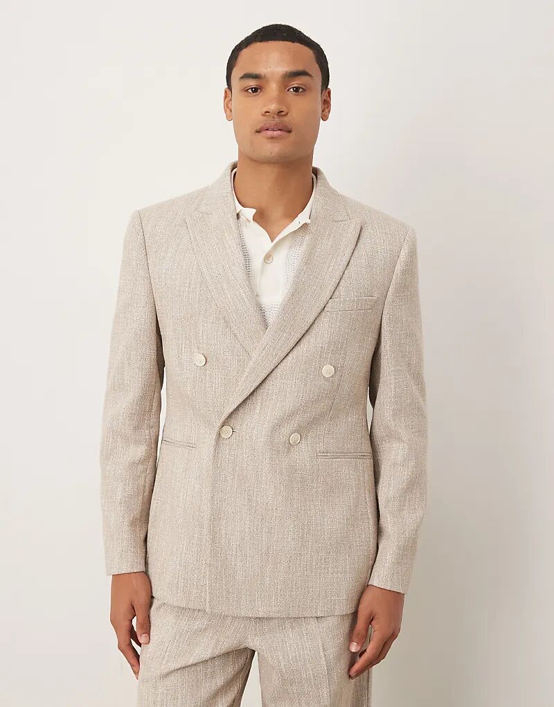 

Двубортный пиджак ASOS DESIGN классического кроя из бежевой ткани в крапинку