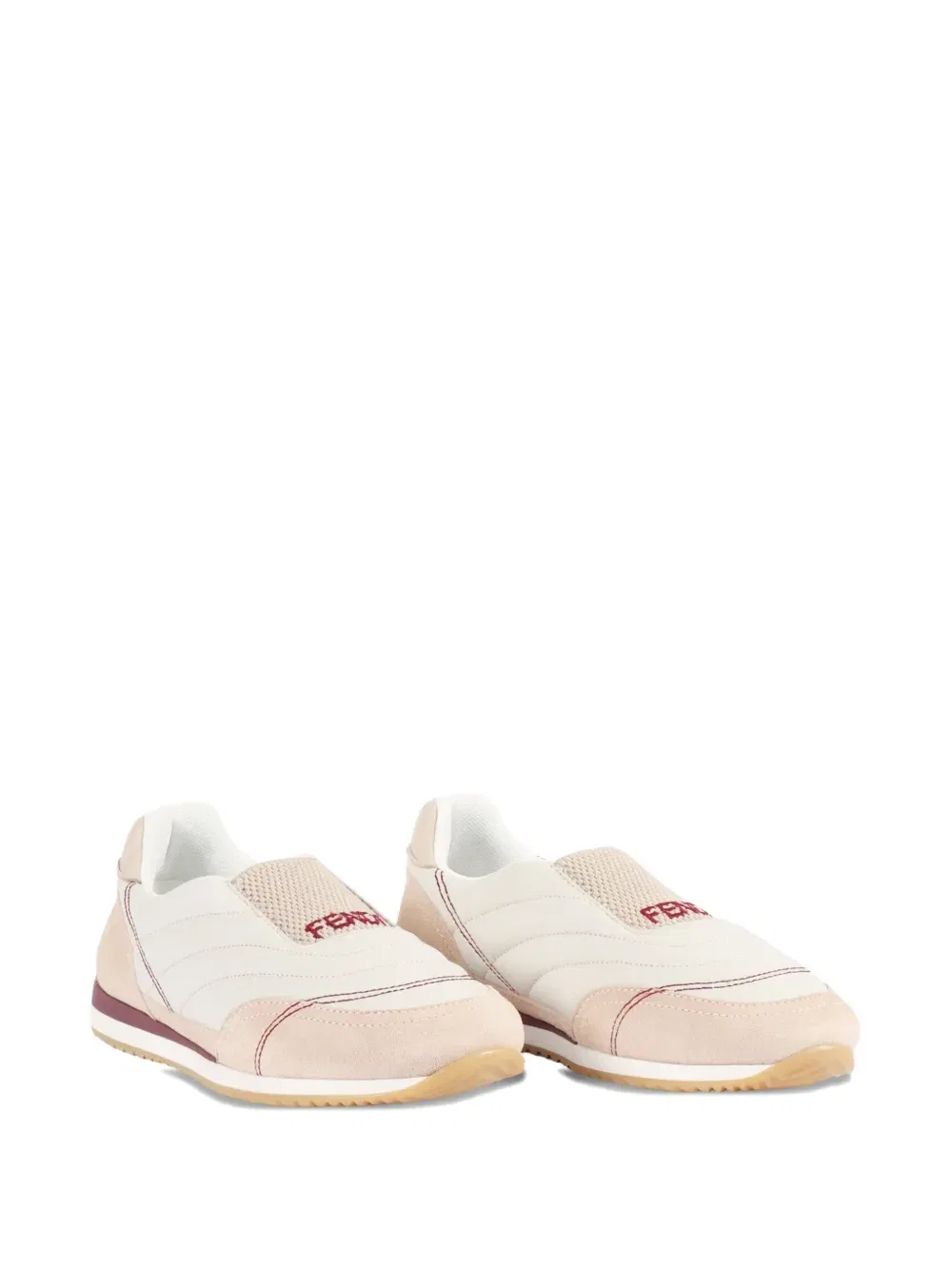 Кроссовки без шнуровки с вышитым логотипом Fendi Kids, бежевый