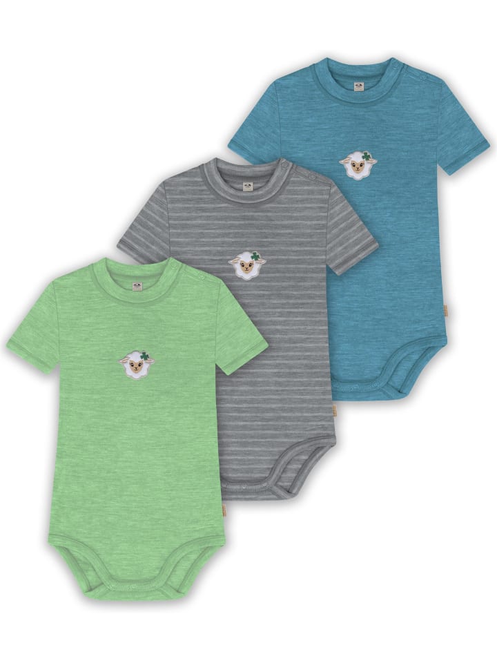 

Normani Outdoor Sports Комплект из 3 детских боди с короткими рукавами из органической мериносовой шерсти для мальчиков и девочек, синего, серого и зеленого цвета