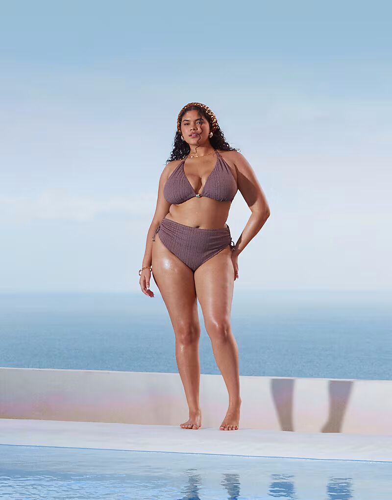 

Плавки-бикини Curve Tayla с завышенной талией и отделкой золотыми бусинами коричневого цвета Asos Curve, Коричневый, Плавки-бикини Curve Tayla с завышенной талией и отделкой золотыми бусинами коричневого цвета Asos Curve