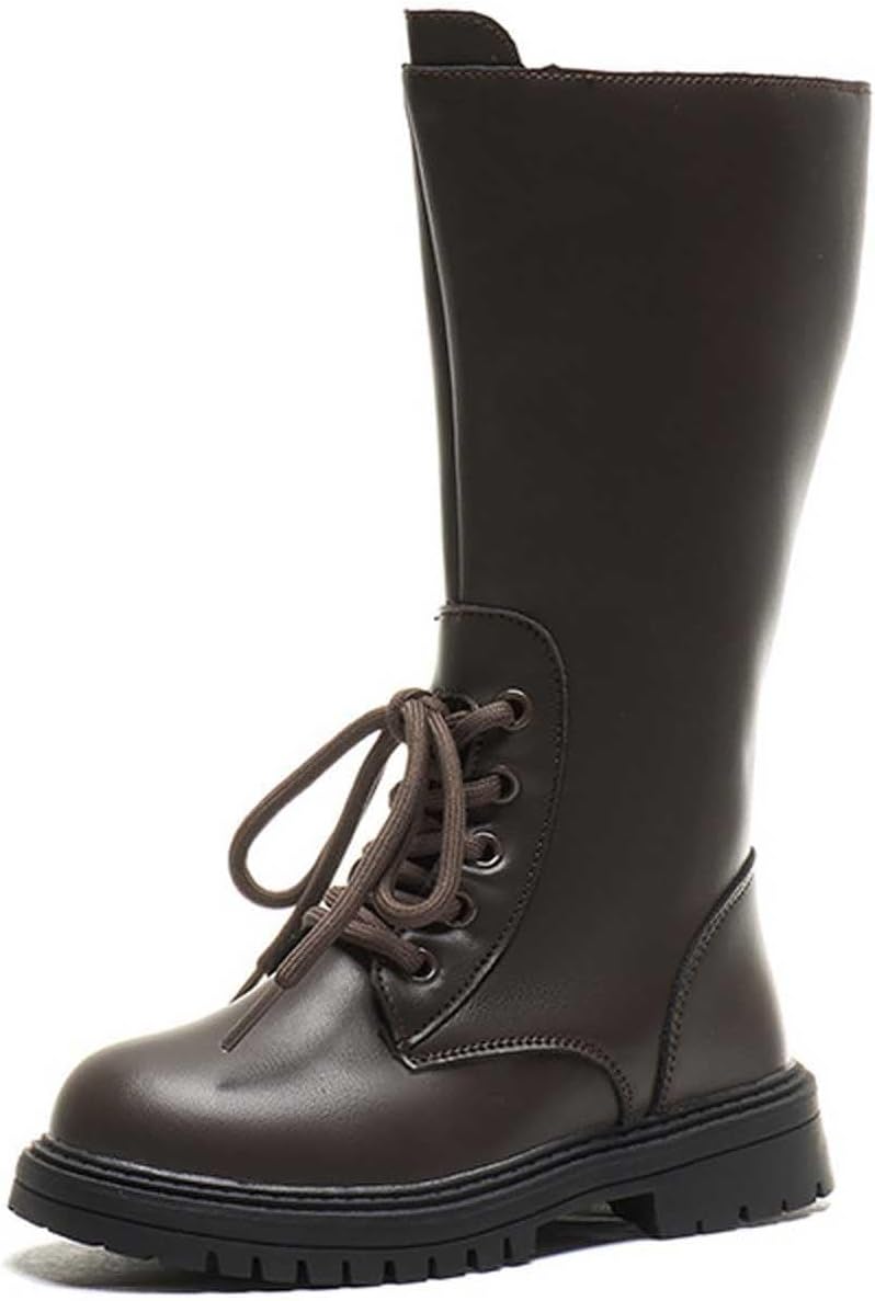 

Детские сапоги до колена для девочек, сапоги средней длины, верховые сапоги, искусственная кожа, молния, панк/гот стиль, осень-зима, с бантом, боевые сапоги, маленькие и большие размеры Generic, A07 Brown