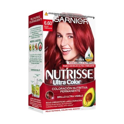 

Перманентная краска для волос Nutrisse Creme с питательной маской из четырех масел — яркий красный 6,60, Garnier