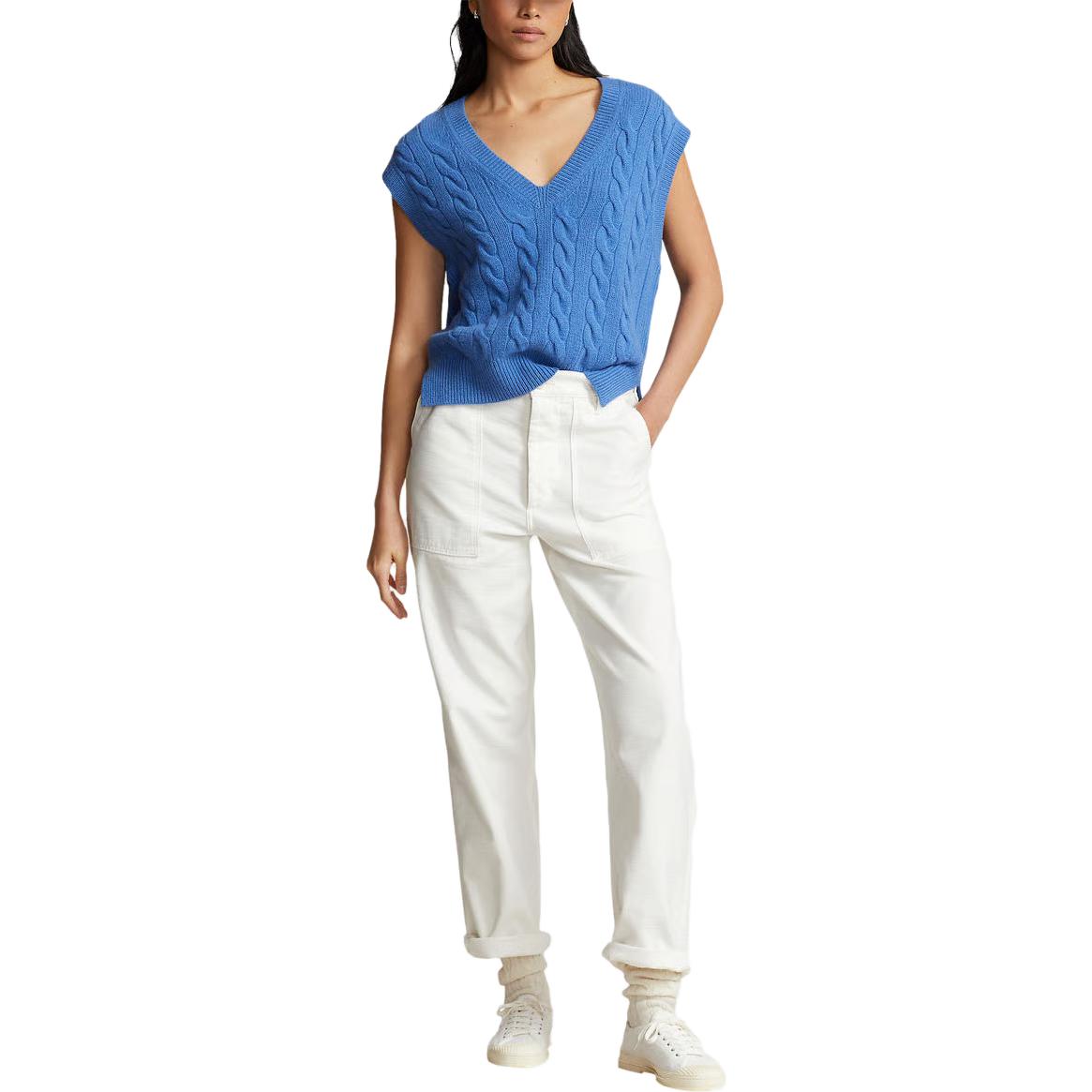 Cable knit V neck Vest Polo Ralph Lauren, синий — фото 4