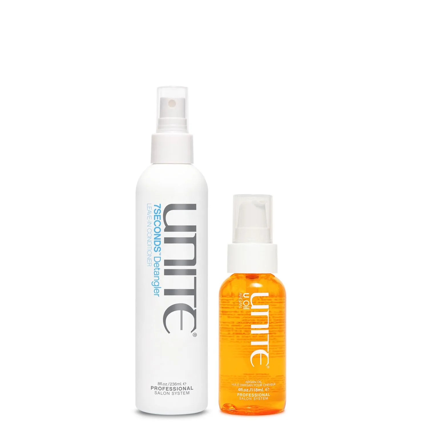 UNITE Hair - 7SECONDS Detangler & U Oil - мгновенно распутывает, увлажняет и придает блеск - защита от ультрафиолета и тепла, контроль над пушистостью - 240 мл и 120 мл
