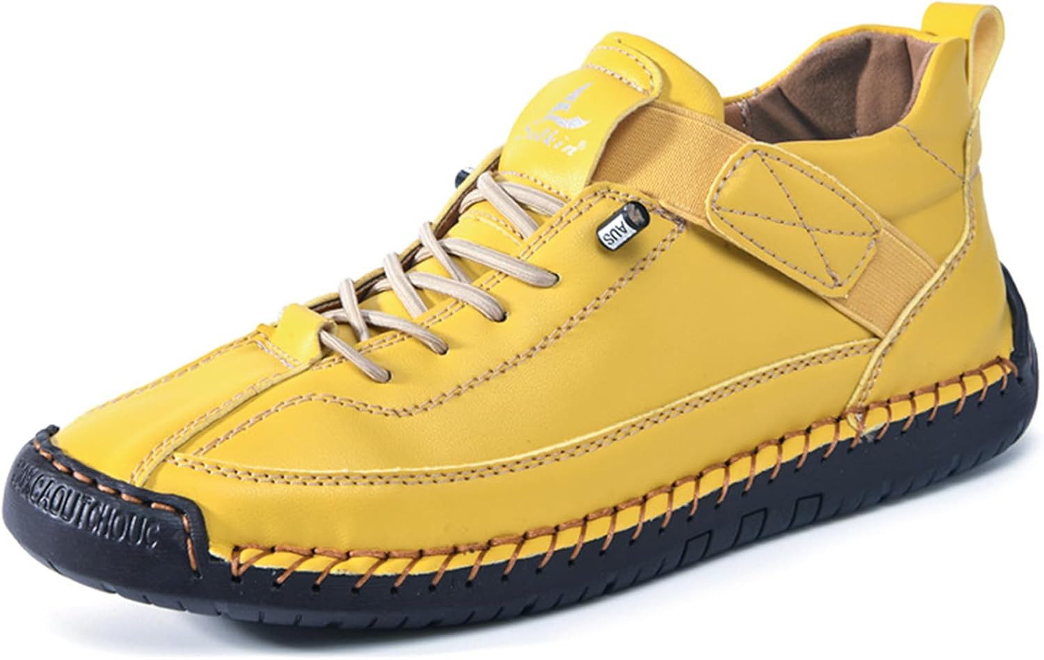 

Мужские кожаные туфли ручной работы, плоская кожа, ботинки типа чукка до щиколотки, легкие с мягкой подошвой, нескользящие, повседневные полуботинки, походные, для кемпинга и вождения Nvbuke, желтый