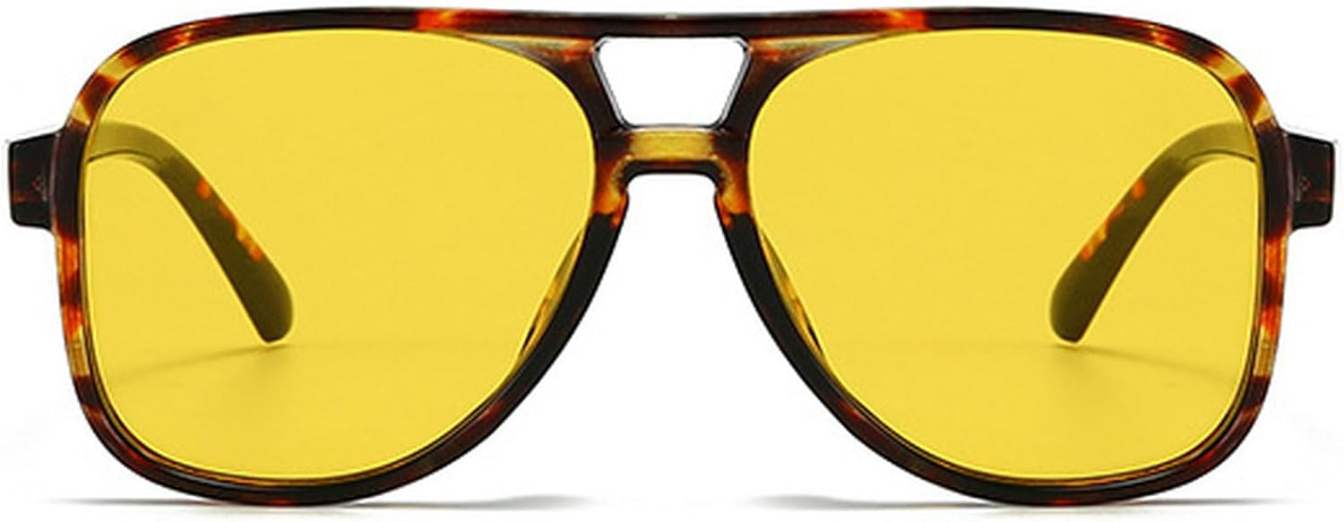 

Солнцезащитные очки Double Bridges Pilot для женщин, винтажные заклепки для мужчин, прозрачные линзы Ocean Lens, защита от УФ-излучения UV400, квадратная форма mincl, Leopard Yellow