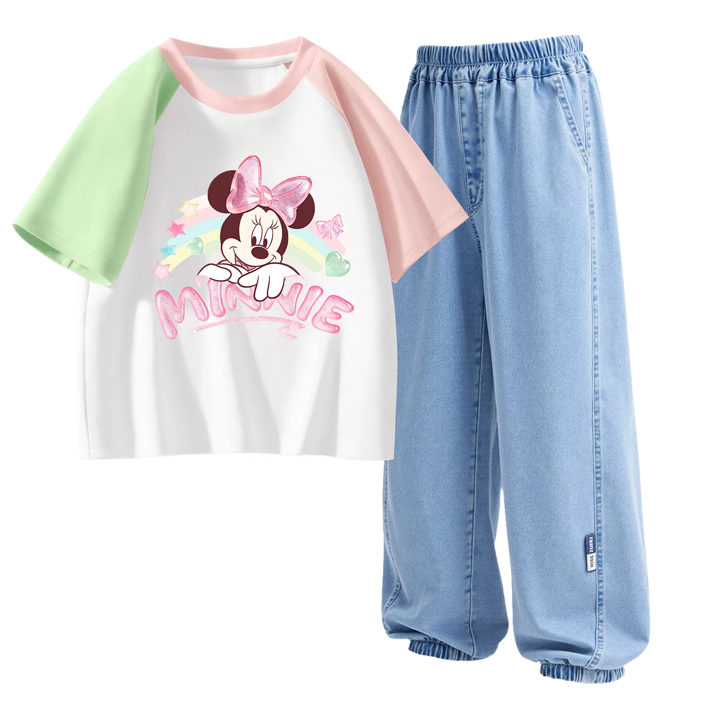Детский спортивный костюм Disney Casual Sportswear 2 Piece Set Di Tian Sweet K Green Pink + Denim Light Blue — фото 3