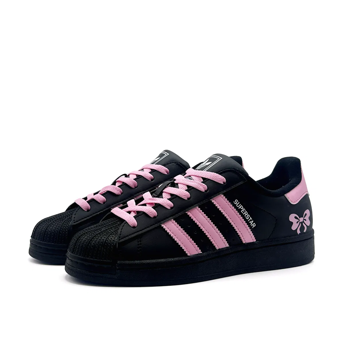 Кроссовки детские скейтбординговые Superstar 2 Adidas Originals черный розовый — фото 4