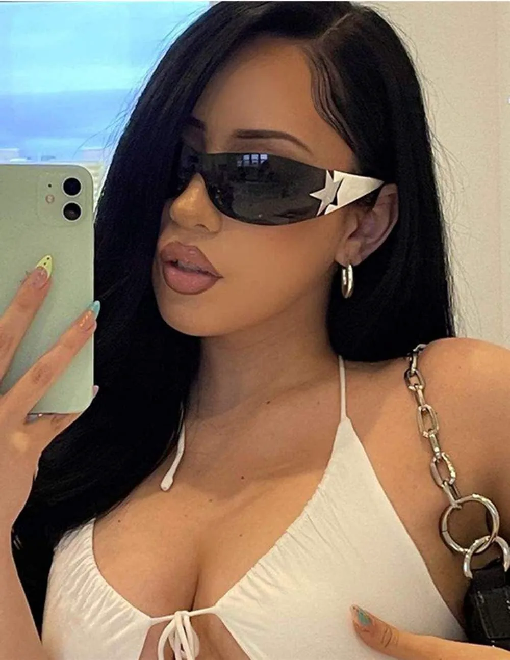 

Солнцезащитные очки Y2K для женщин и мужчин, модные очки-щитки в стиле 2000-х, обтекаемые, без оправы, с увеличенными цельными линзами Azoxus, Black White