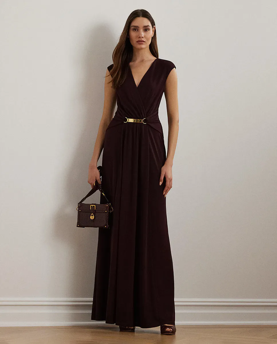 

Длинное вечернее платье с V-образным вырезом Lauren Ralph Lauren, цвет Granate