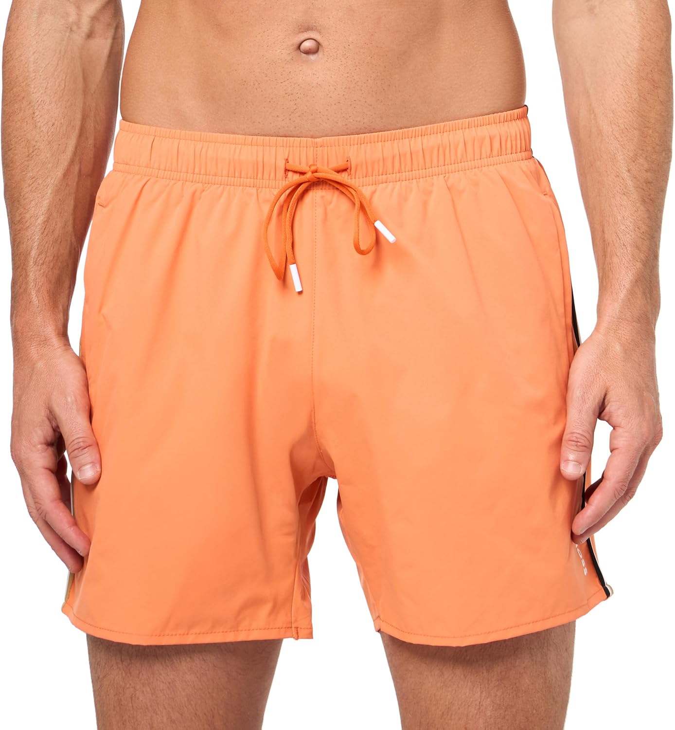 

Мужские однотонные плавки-шорты BOSS с культовыми полосками по бокам, Polished Orange, Оранжевый, Мужские однотонные плавки-шорты BOSS с культовыми полосками по бокам, Polished Orange
