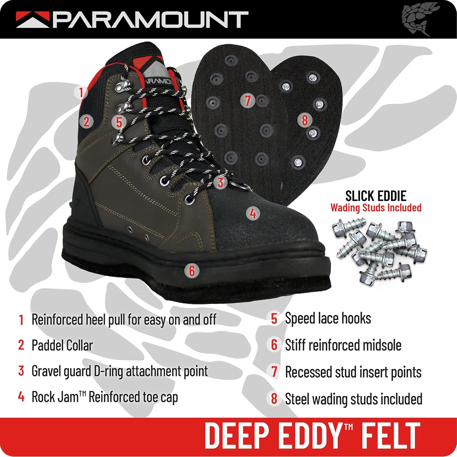 Сапоги для бродяжки Paramount Outdoors Deep Eddy с войлочной и резиновой протекторной подошвой, 11 Cleated — фото 4