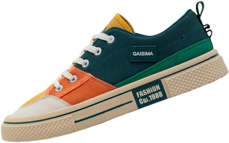 

Мужские модные кеды для скейтборда - удобные, противоскользящие, легкие и дышащие из хлопка с резиновой подошвой, подходят для активного отдыха и путешествий Fmshi, синий/желтый/оранжевый