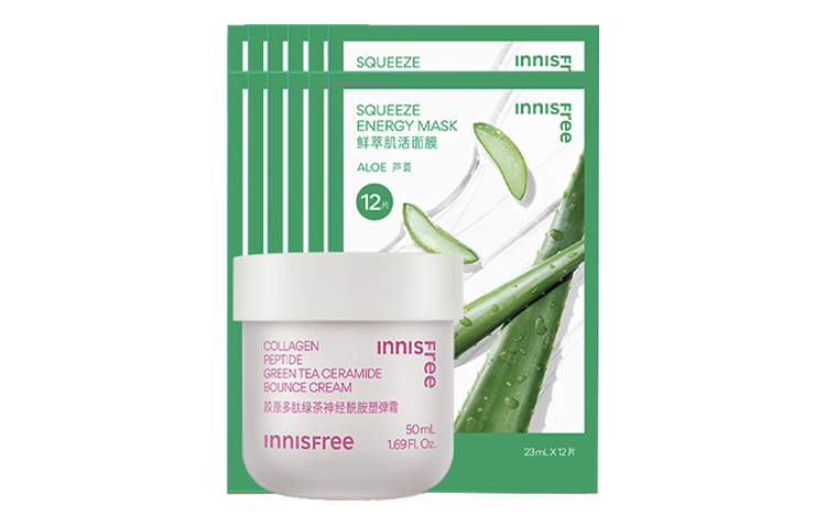 Набор для ухода за кожей Innisfree: крем Green Tea Seed Hyaluronic Cream, 50 мл + маска Green Tea Daily Soothing, 12x23 мл — фото 2