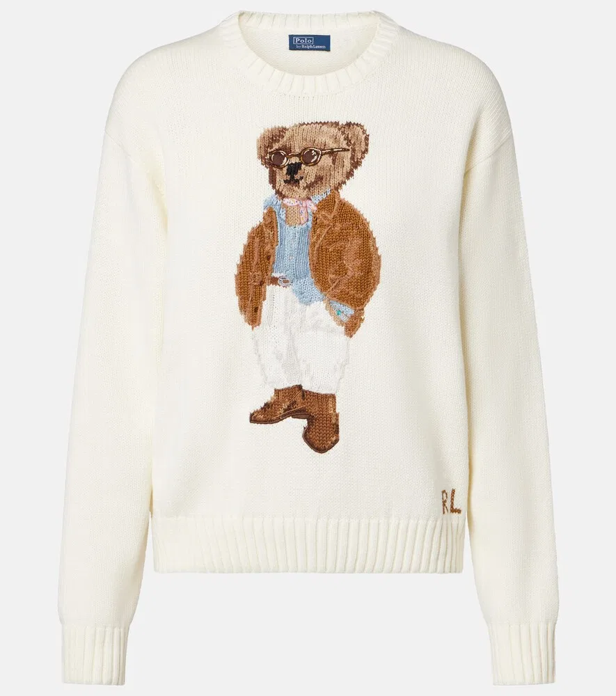 Хлопковый свитер Polo Bear с интарсией Polo Ralph Lauren, белый