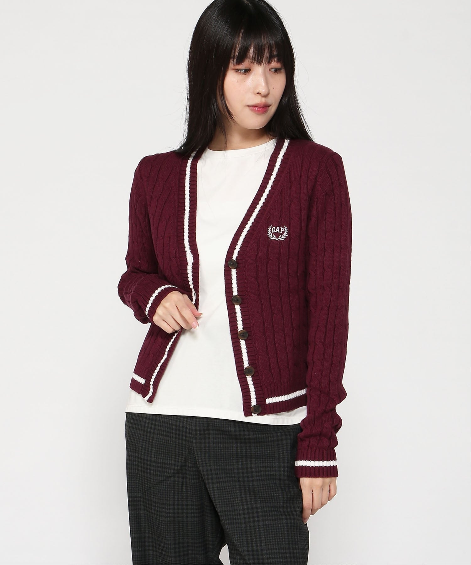 (W) Укороченный кардиган с логотипом GAP, 100% хлопок, крупная вязка, TUSCAN_RED — фото 4