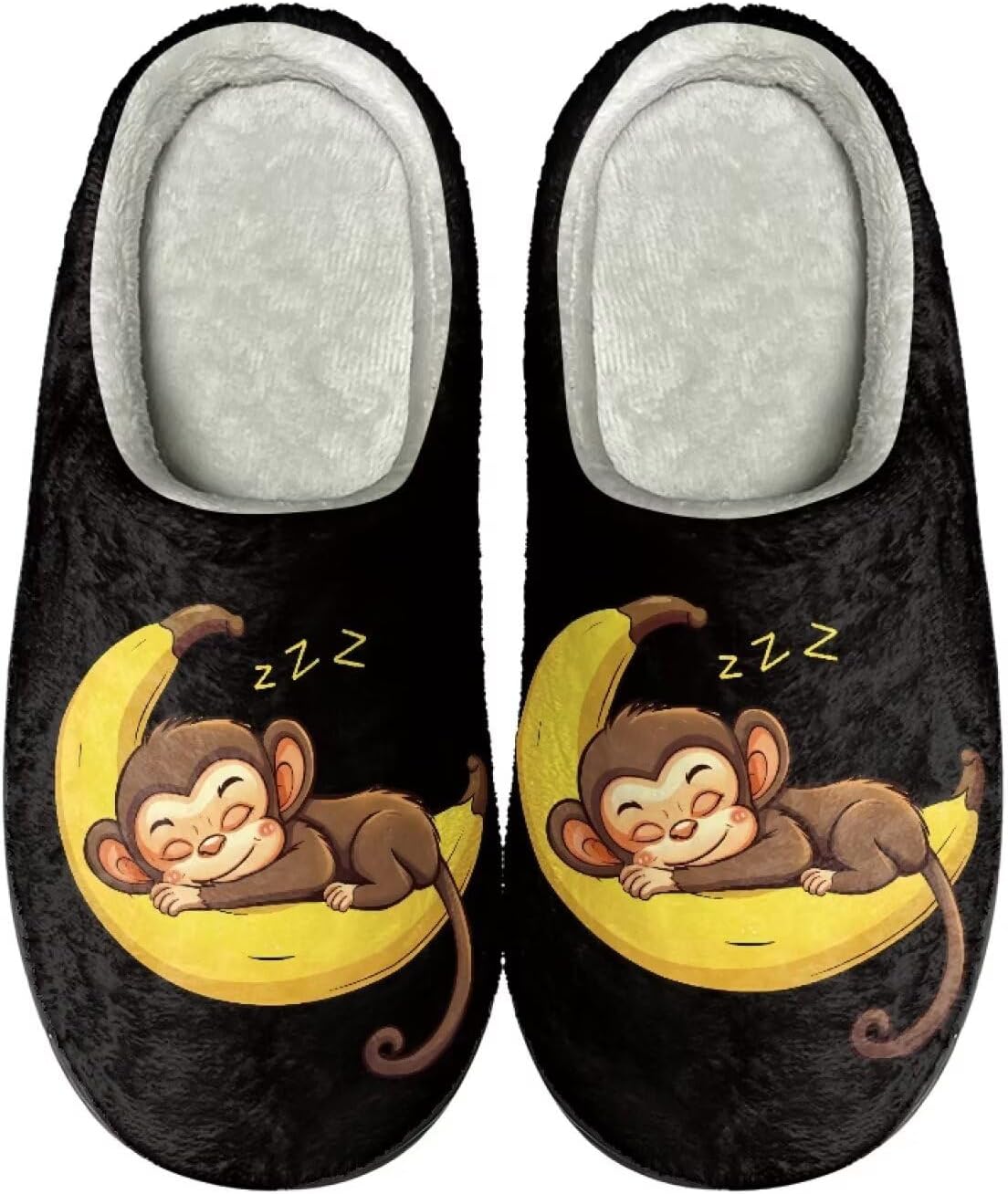 

Удобные плюшевые тапочки Cadowhimsy с закрытым носком, домашние тапочки без шнурков, пушистые домашние тапочки для женщин и мужчин, для дома и улицы, Banana Monkey
