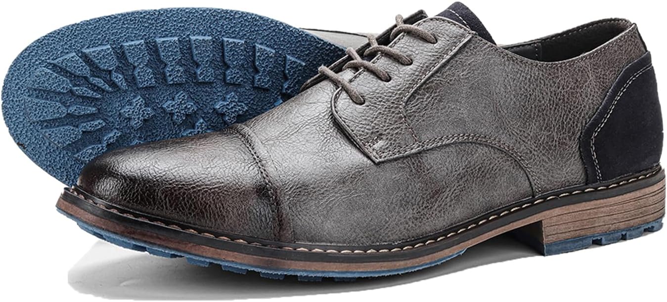 

Мужские кожаные оксфорды с крыльями, ортопедические классические туфли, повседневные, удобные, с нескользящей подошвой, для бизнеса и офиса, лоферы дерби Angrymonkey, серый