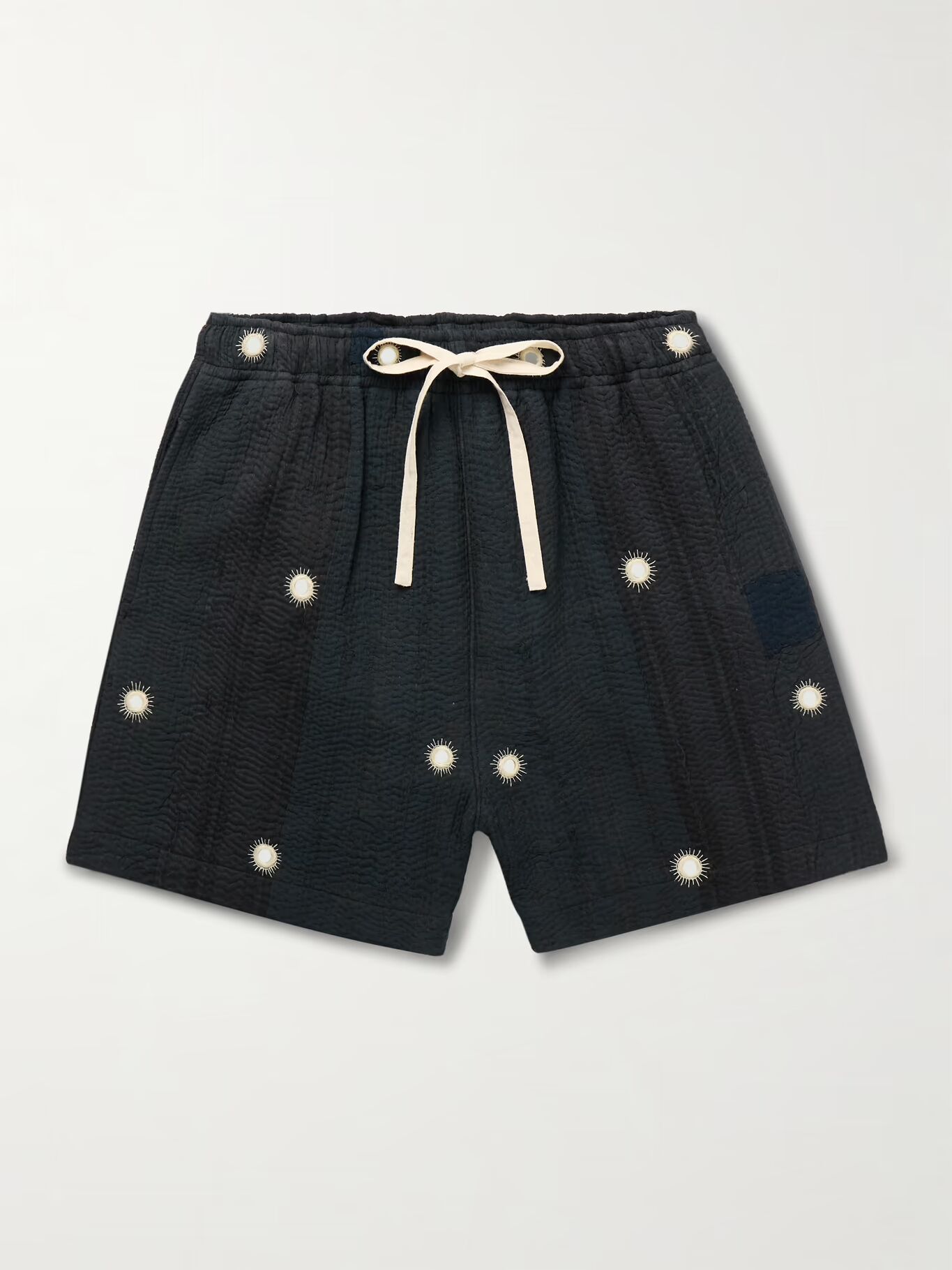 

Шорты прямого кроя из хлопка Kantha с отделкой и завязками на шнурке KARTIK RESEARCH, черный