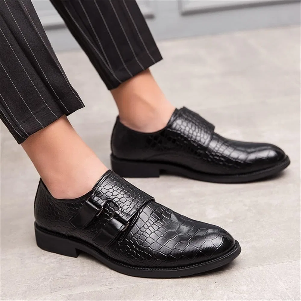 Туфли кожаные, без бренда, модель Mens Platform Black Genuine Leather Dress Shoes Buckle Design Formal Office Wedding Classic Business Footwear, черный DHFIRUFSHLO — фото 2