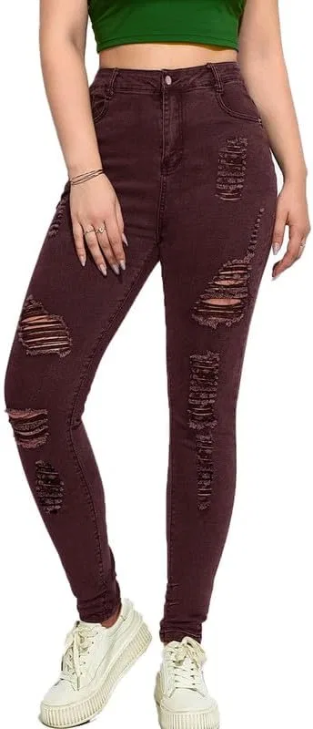 Джинсы High Waist Andongnywell, Wine Red
