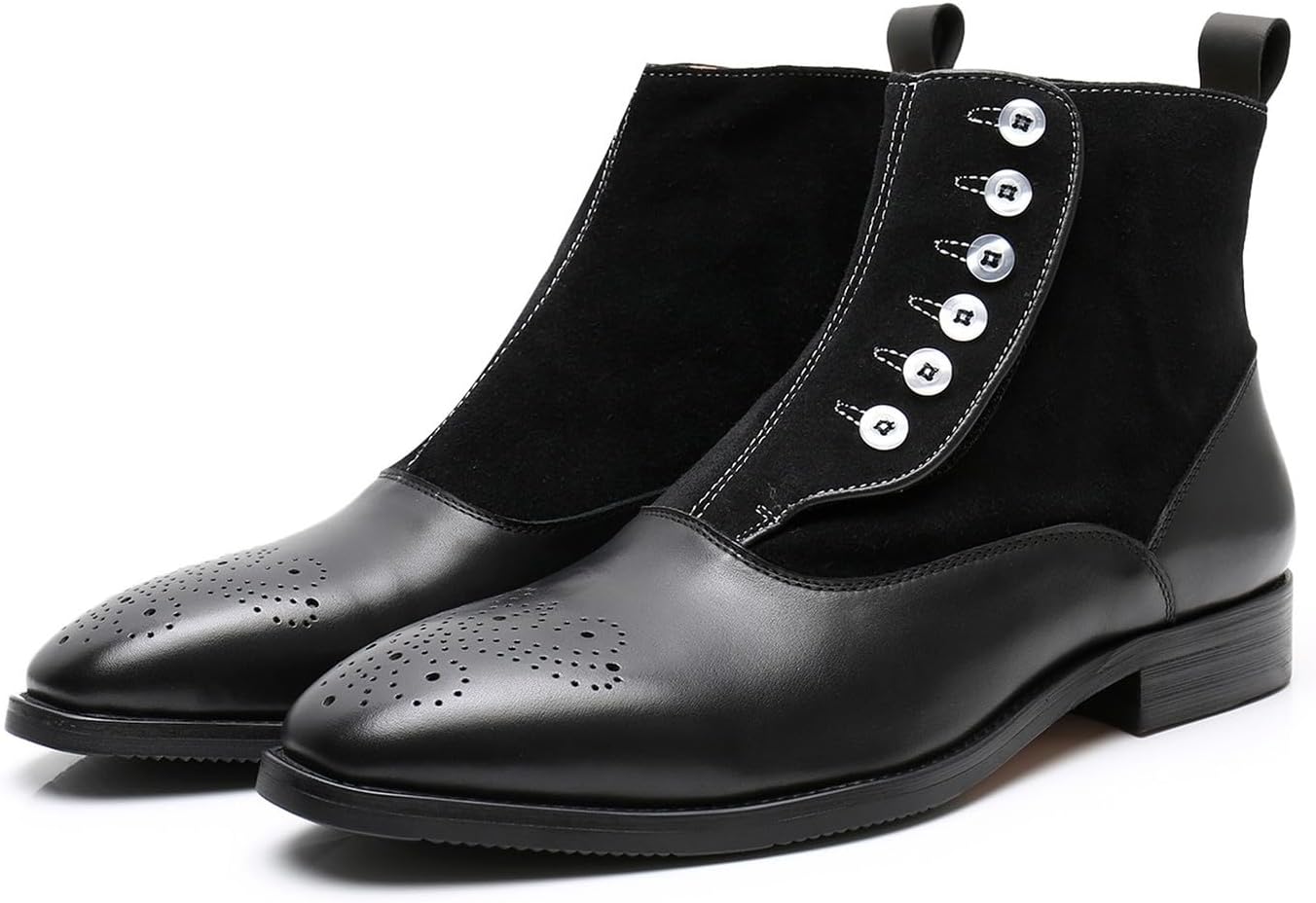 

Мужские ботинки Chelsea Santimon, формальные замшевые ботинки до щиколотки, модная рядная застежка на пуговицы, двухцветная молния, ковбойские ботинки, для выпускного, свадьбы, делового и повседневного стиля, чукка для мужчин, черный