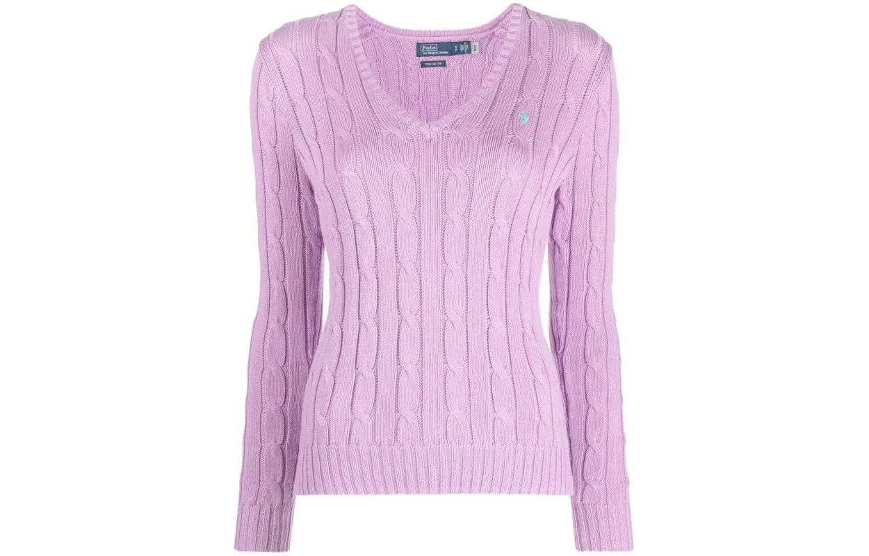 

Кашемировый джемпер с косичной вязкой Polo Ralph Lauren, светло-фиолетовый
