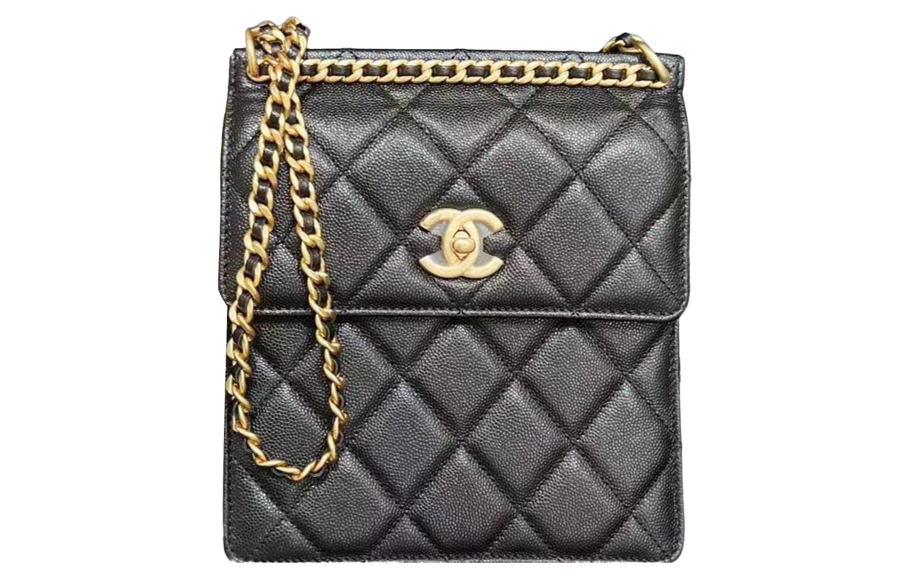 

CHANEL Сумка через плечо мини женская черная из зерненой телячьей кожи