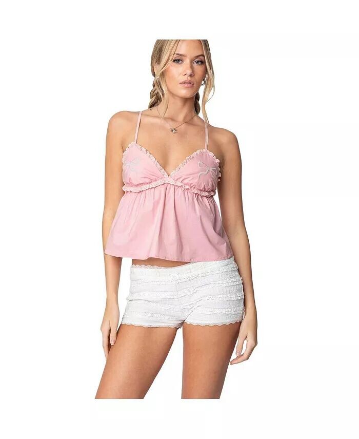 

Женский топ Babydoll с бантом и оборкой Edikted, розовый