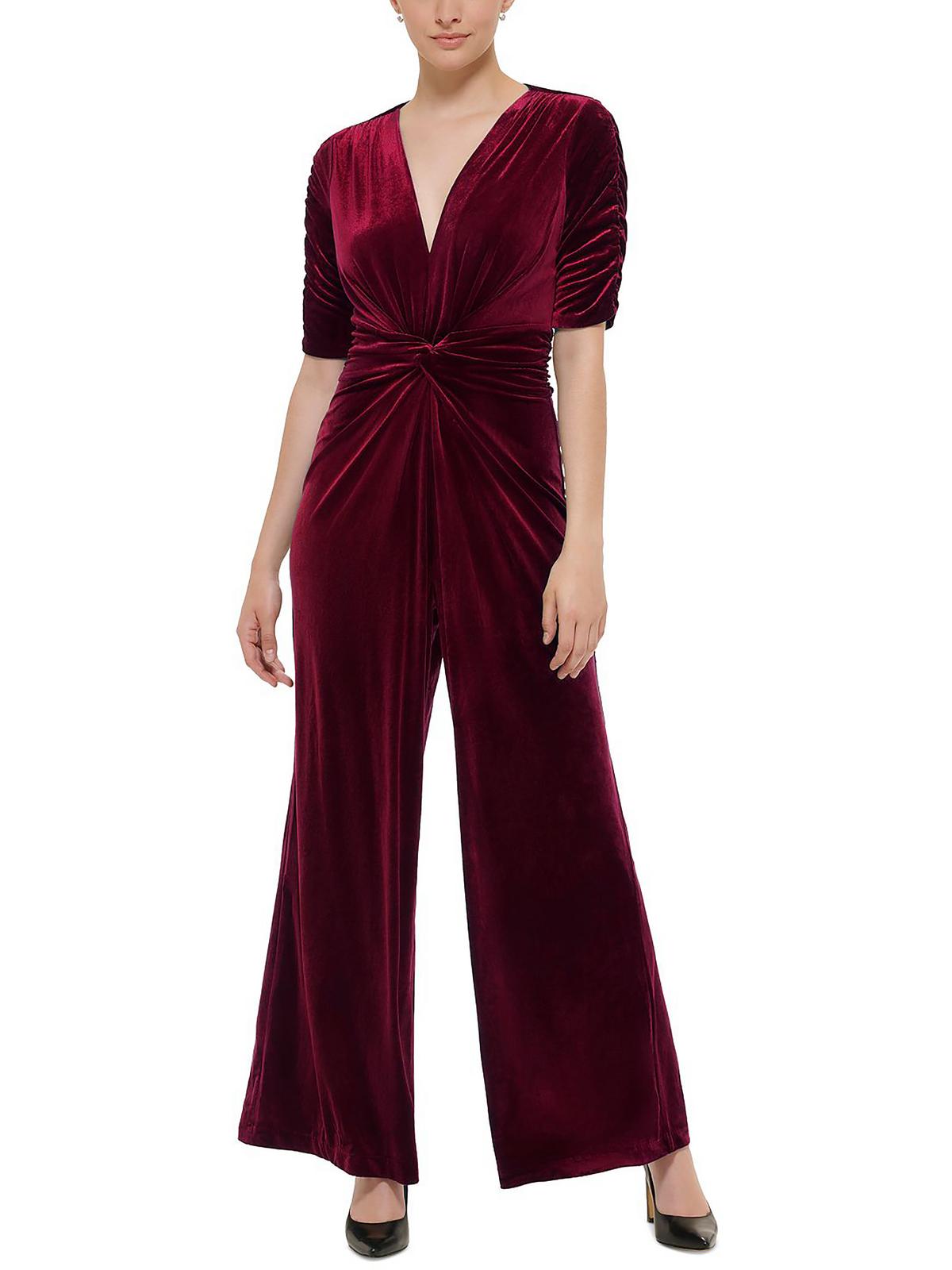 

Женский бархатный комбинезон с узлом спереди Vince Camuto, цвет wine