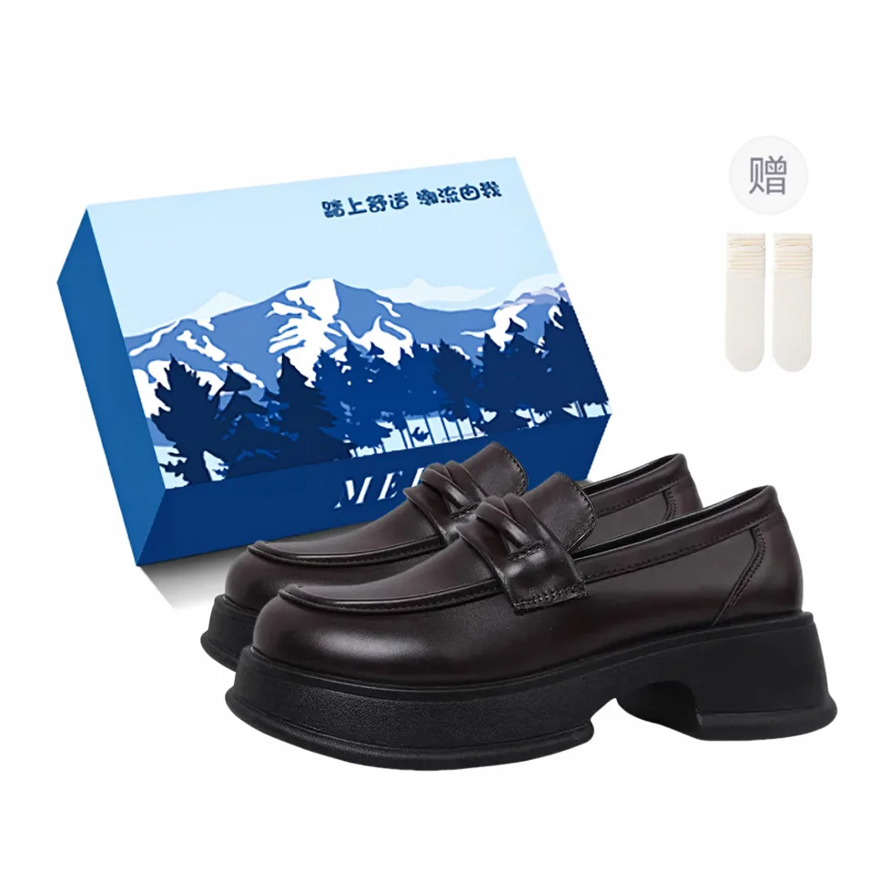 Детские кожаные туфли унисекс XIAOLUMILI, коричневый-Exclusive Shoe Box-Comes with Socks