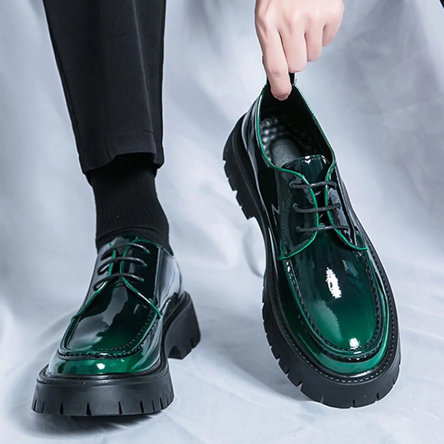 Лоферы на платформе, кожаные, Men's, Green MVIOBUY — фото 2