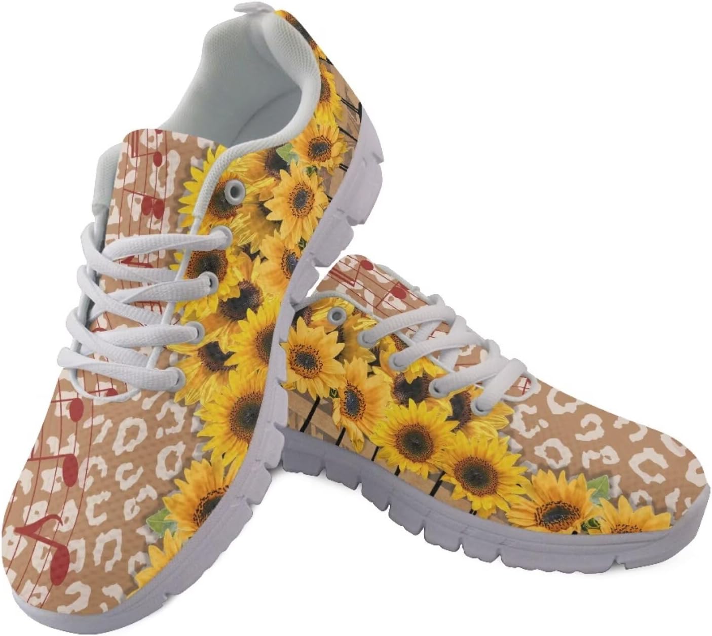 

Кроссовки chaqlin для ходьбы, фитнеса и тренажерного зала, сетчатые беговые кроссовки для женщин и мужчин, для походов/ходьбы/бега, Sunflower Music Notes Leopard Print