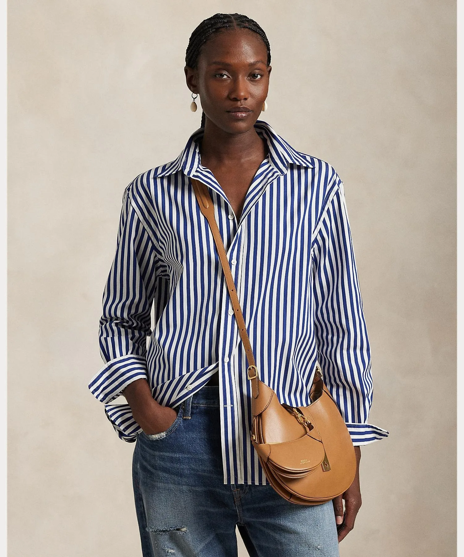 Хлопковая рубашка в полоску свободного кроя Polo Ralph Lauren, 400 Blue