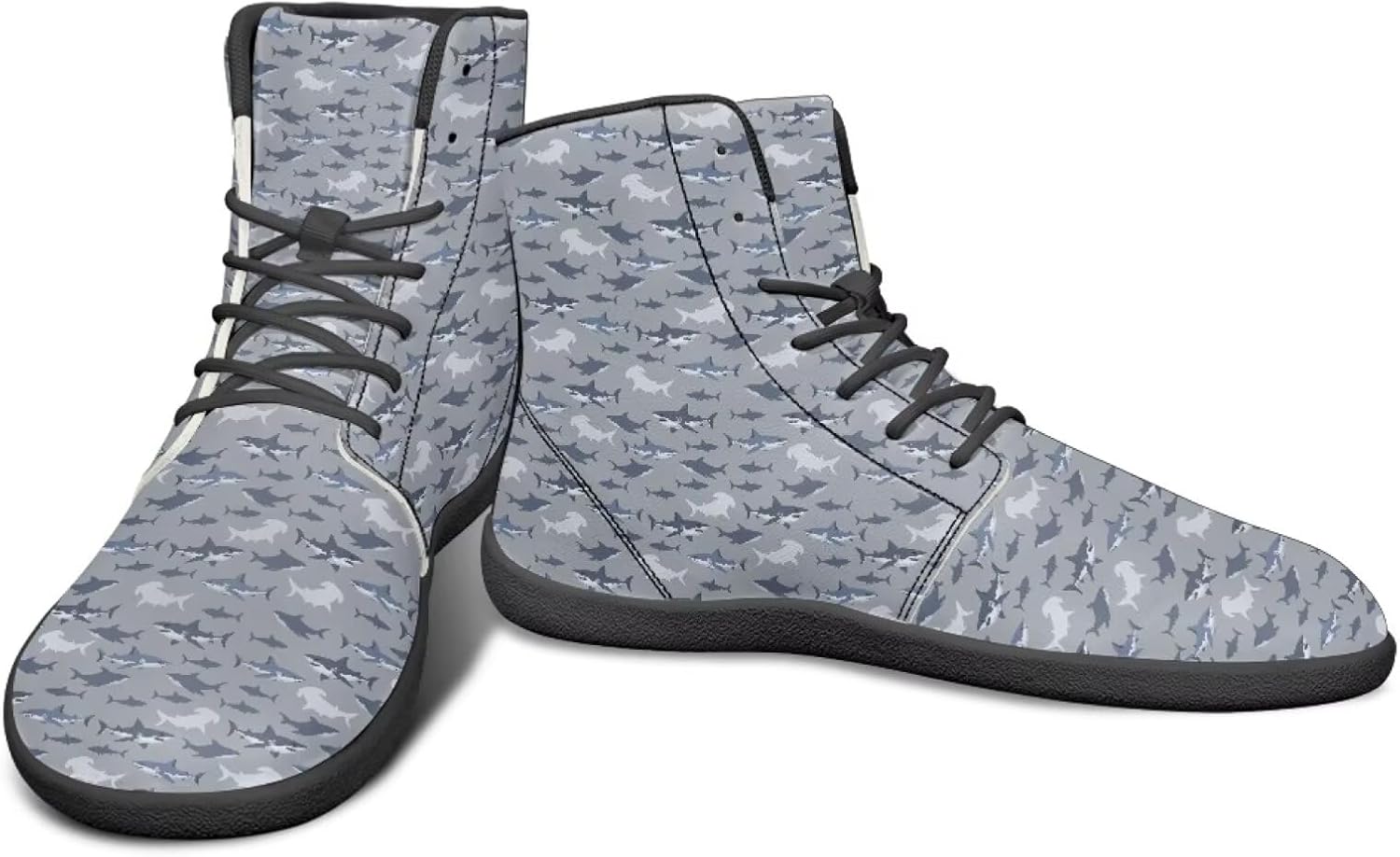 

Высокие кроссовки с морским животным принтом и обувь для босоного ходьбы, заземляющие кроссовки для мужчин, обувь для кросс-тренинга и путешествий Watdotory, Dark Blue Shark Design