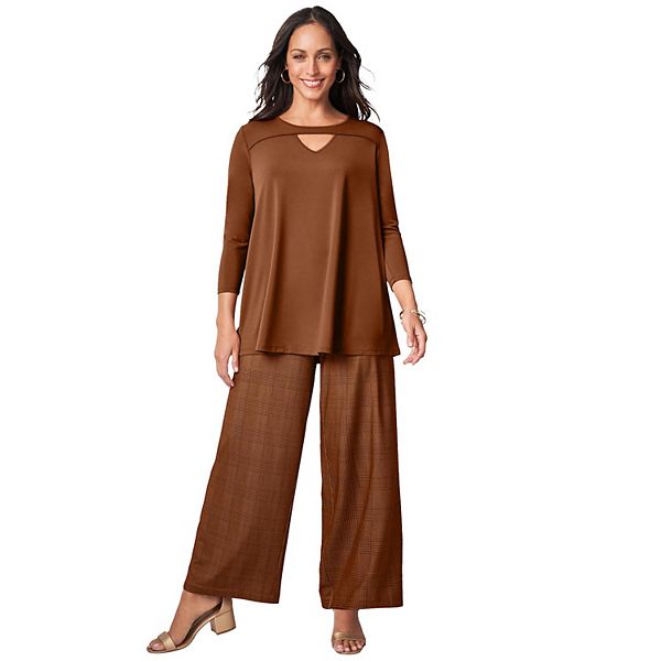 

Женская туника с вырезом-замочной скважиной plus size Jessica London, Cognac