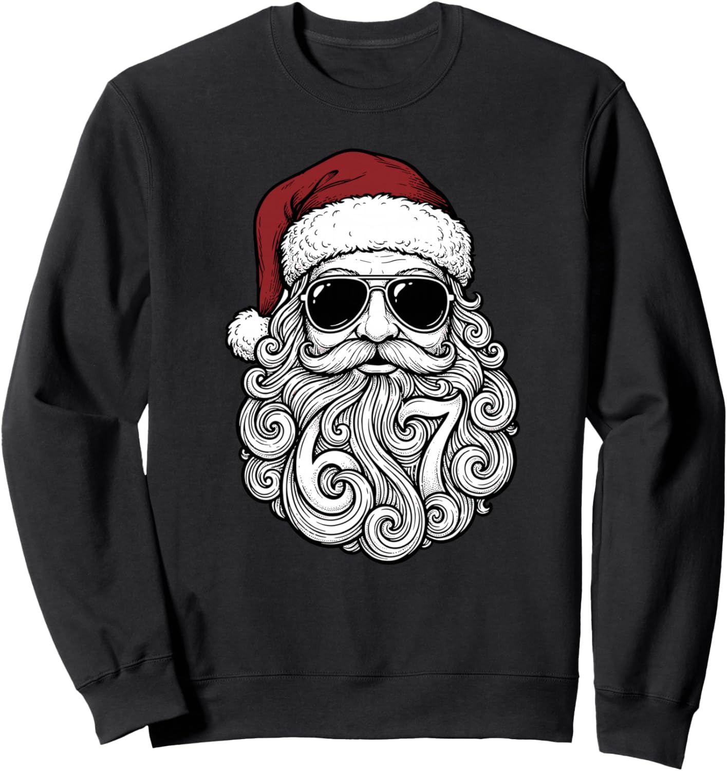 

67 Рождественская забавная толстовка с изображением лица Санты и мемом Шесть семь для мужчин и мальчиков Santa Claus Teens 67 Christmas, черный