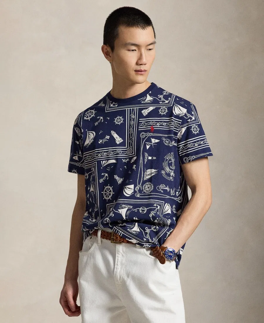 Мужская футболка с круглым вырезом и принтом Polo Ralph Lauren, темно-синий