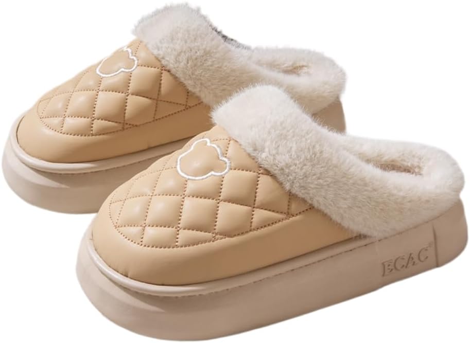 

Мужские домашние тапочки Premium Comfort из термо-кожи с отделкой под медведя, противоскользящие, мягкие и теплые с пушистым материалом и амортизирующей подошвой Generic, бежевый