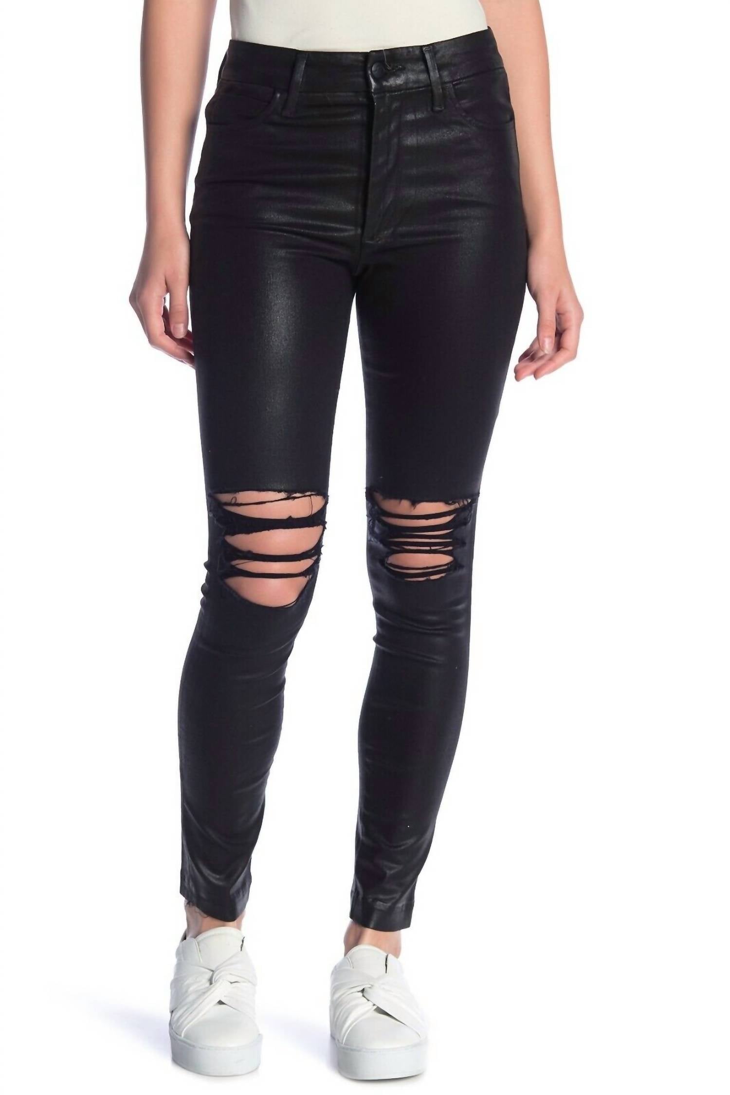 

Джинсы Charlie Coated High Rise Skinny с потертостями и щиколоткой черного цвета JOE'S Jeans