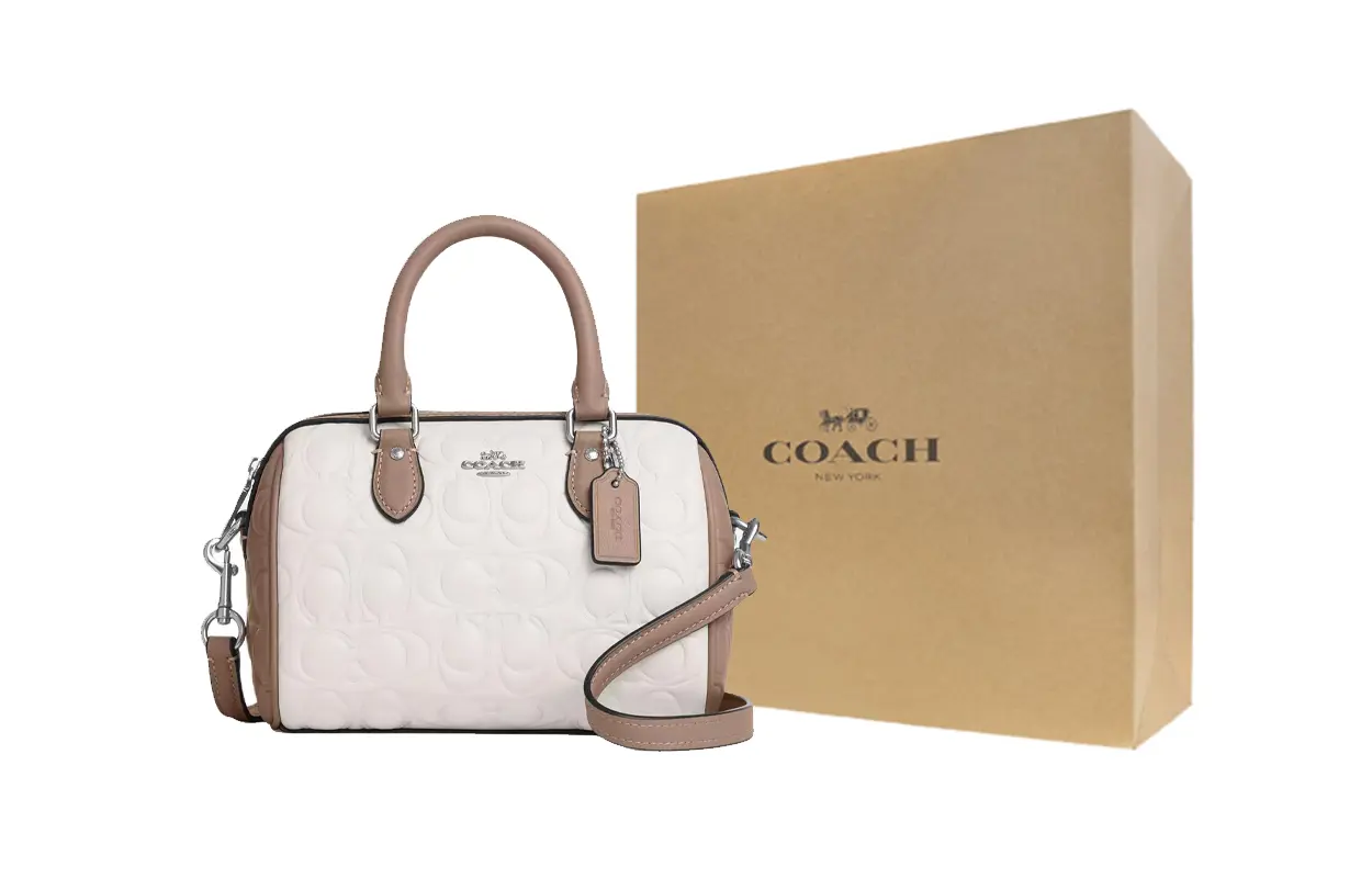 

COACH Роуэн гладкая кожаная сумка через плечо миниатюрная женская сумка мел и тауп