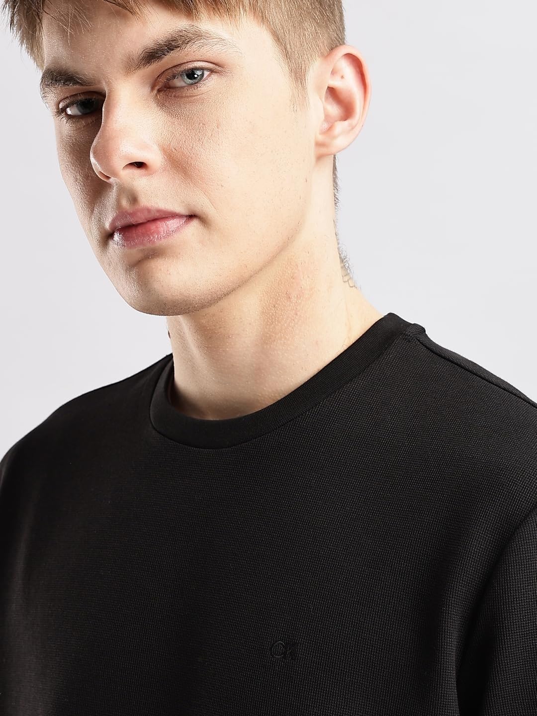 Мужская футболка Calvin Klein с микровафельным принтом и коротким рукавом, Black — фото 3