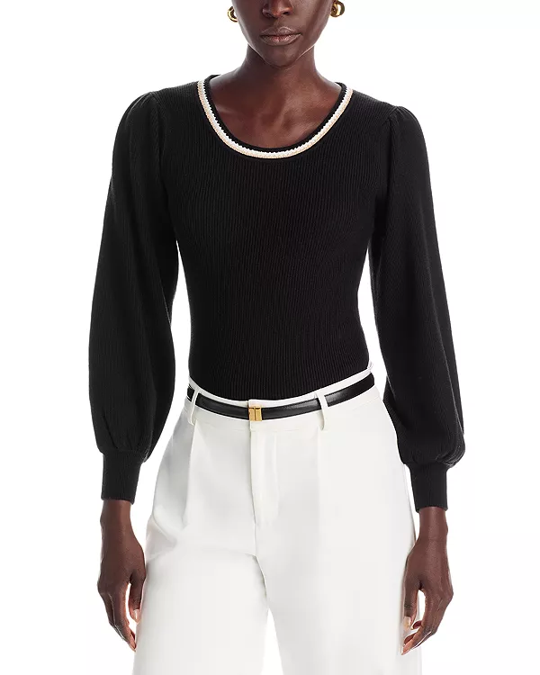 

Свитер с рукавами-блузонами и отделкой T Tahari, черный