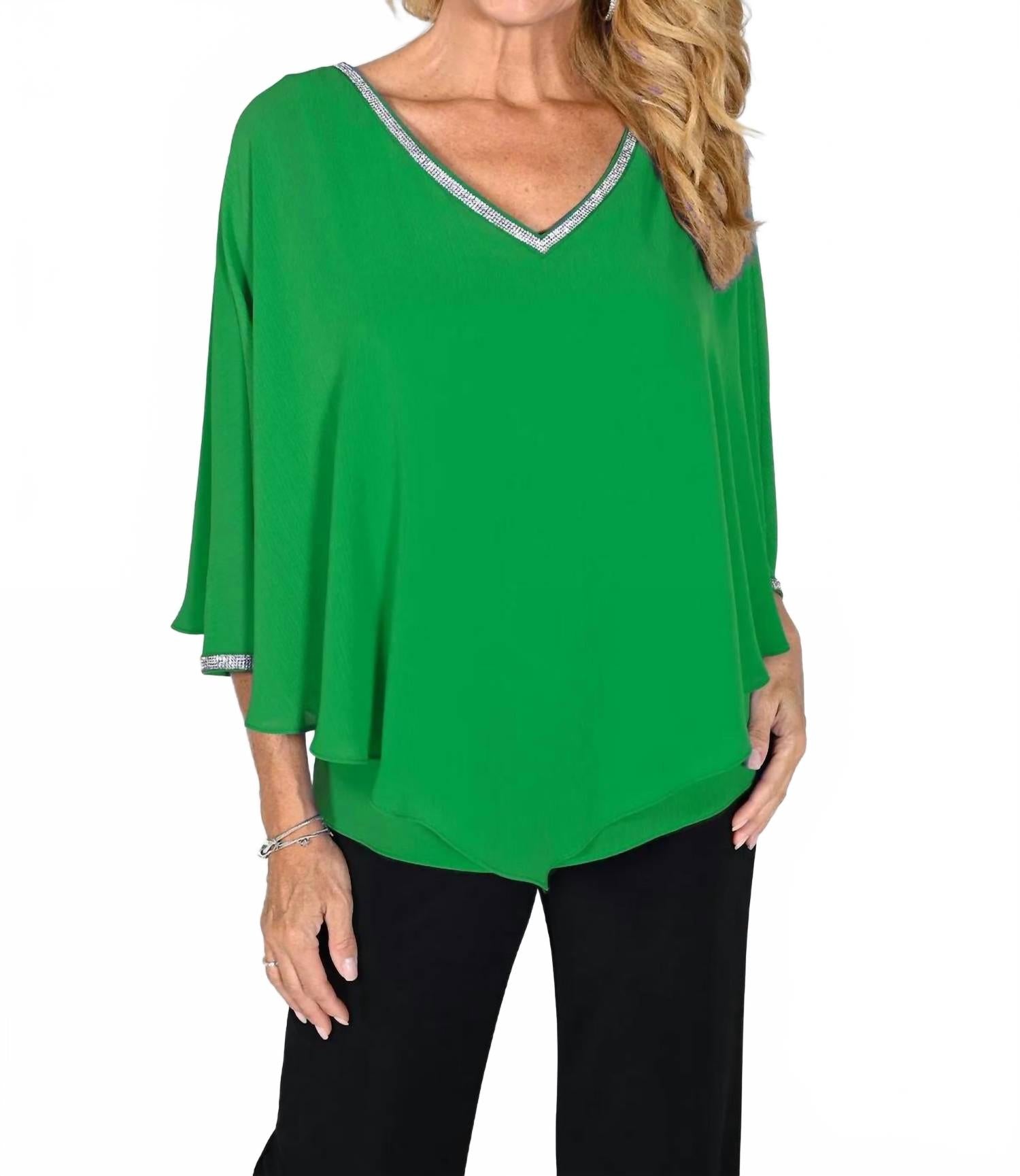 

Зеленый топ с V-образным вырезом и накладкой Frank Lyman