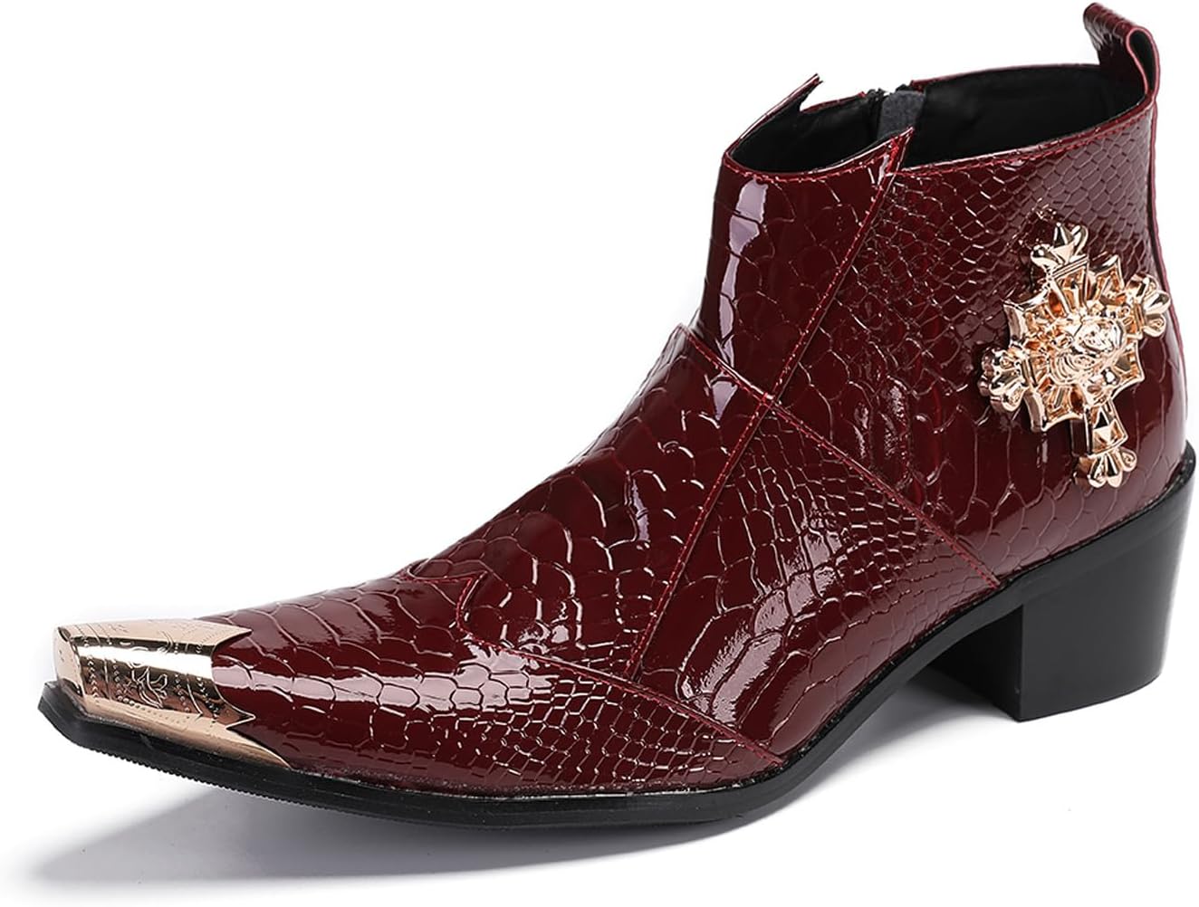 

Мужские ботинки Santimon Chelsea из натуральной кожи - ботинки в западном стиле с узором под змею, металлическим носком и молнией, красный