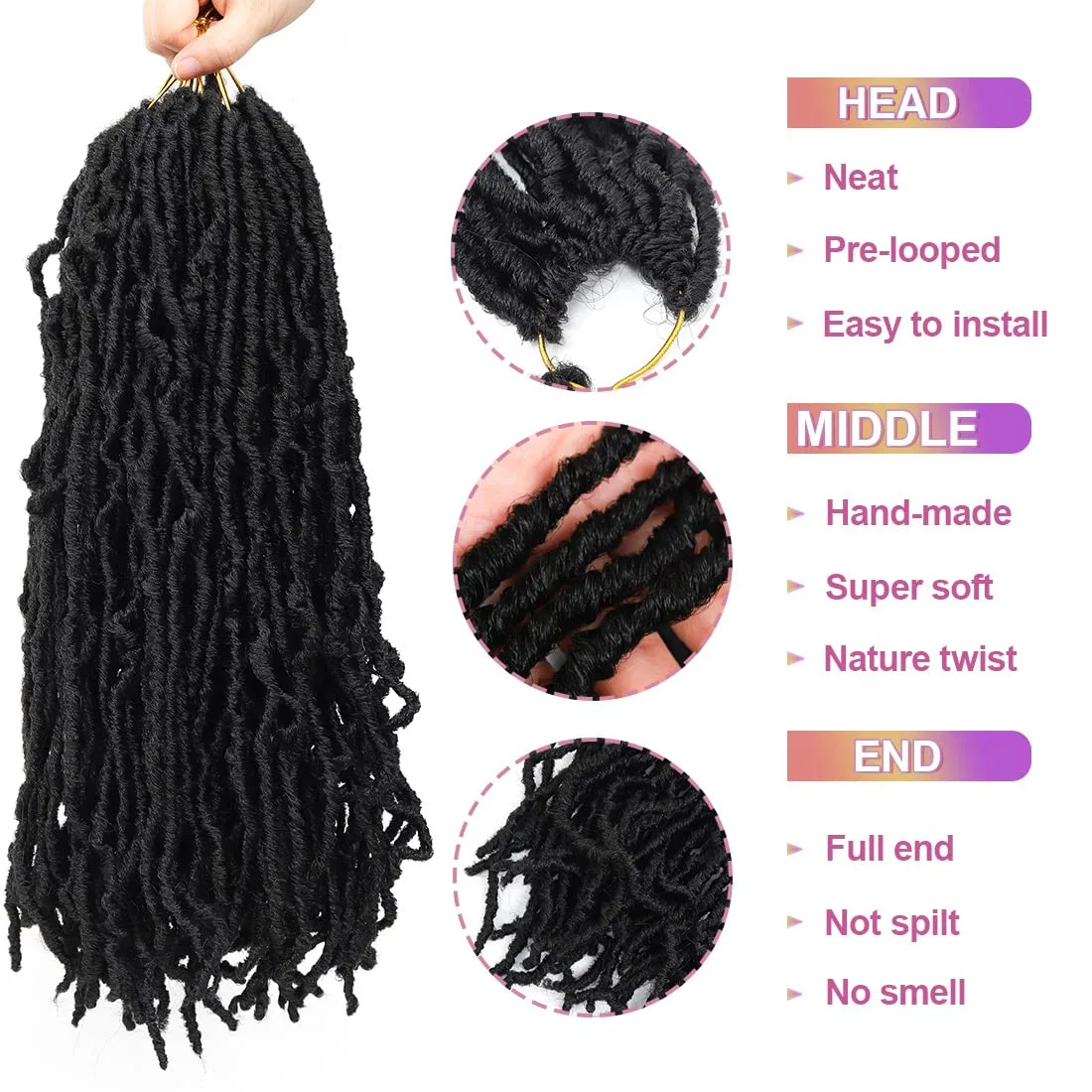 Искусственные дреды Nu Faux Locs Crochet Hair 24 дюйма Beyond The Beauty, #1B — фото 3
