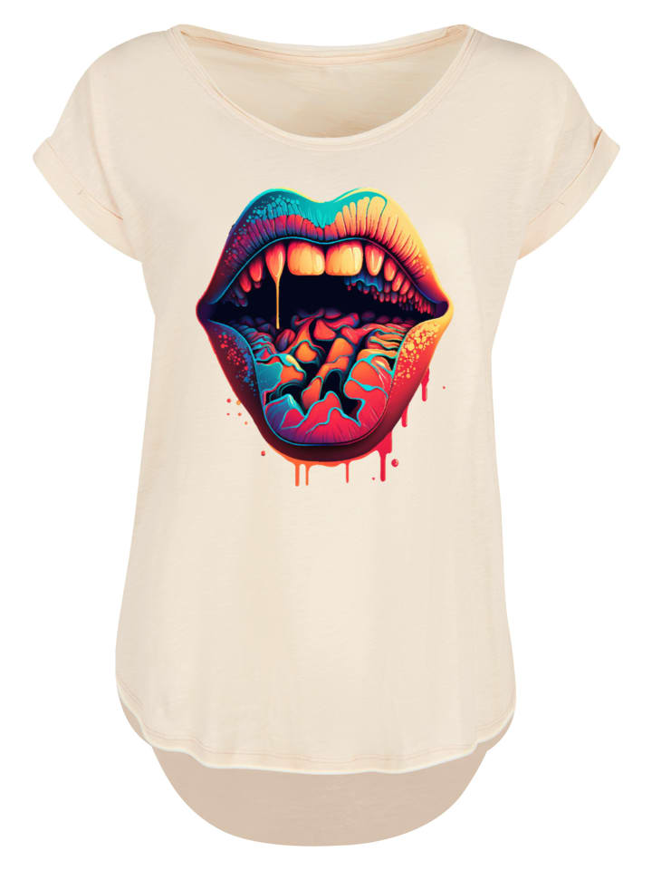 

F4NT4STIC Длинная футболка с принтом "Слюнявые губы" в цвете "Белый песок"