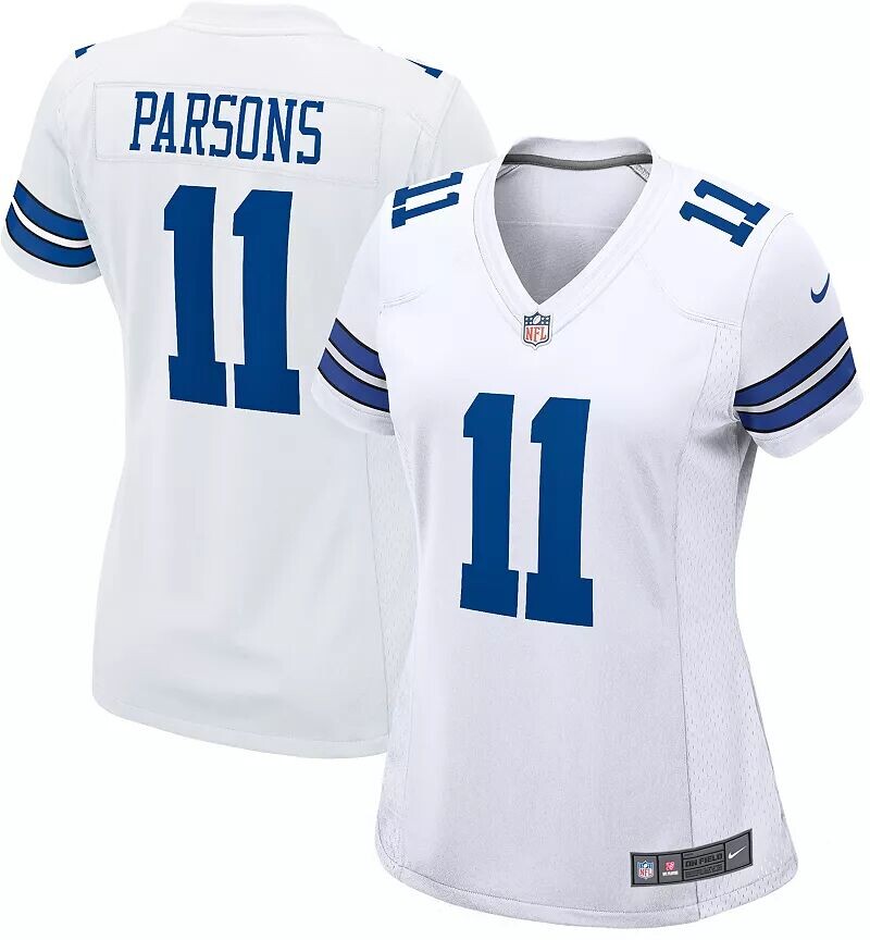 

Женская белая игровая майка Nike Dallas Cowboys Micah Parsons #11, Серый, Женская белая игровая майка Nike Dallas Cowboys Micah Parsons #11