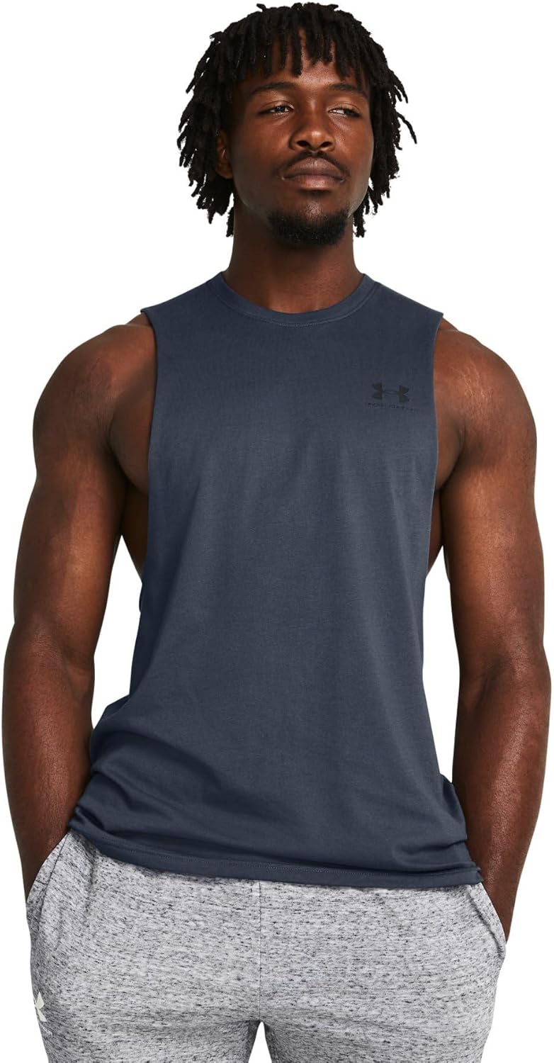 

Мужская спортивная футболка Under Armour с обрезанной левой частью груди, (044) Downpour Gray/Black, Черный, Мужская спортивная футболка Under Armour с обрезанной левой частью груди, (044) Downpour Gray/Black