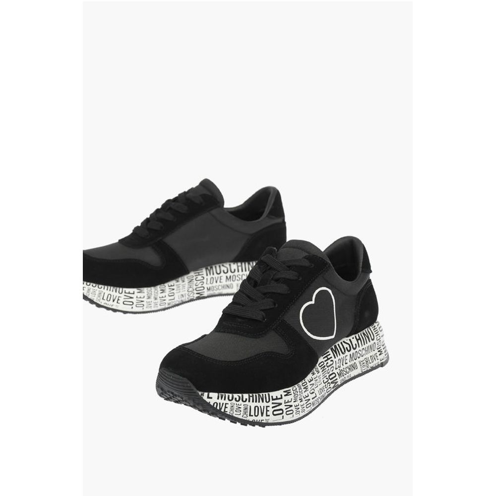 Кроссовки LOVE из замши, кожи и ткани с подошвой с логотипом Moschino, Black